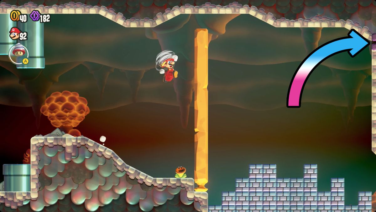 Super Mario Bros. Wonder Where the Rrrumbas Rule screenshot showing the route to a Wonder Seed.