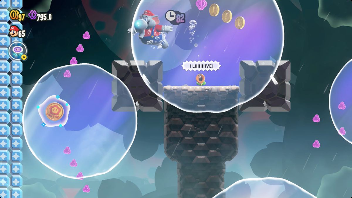 Super Mario Bros. Wonder Hot-Hot Hot! screenshot showing a Wonder Token location.