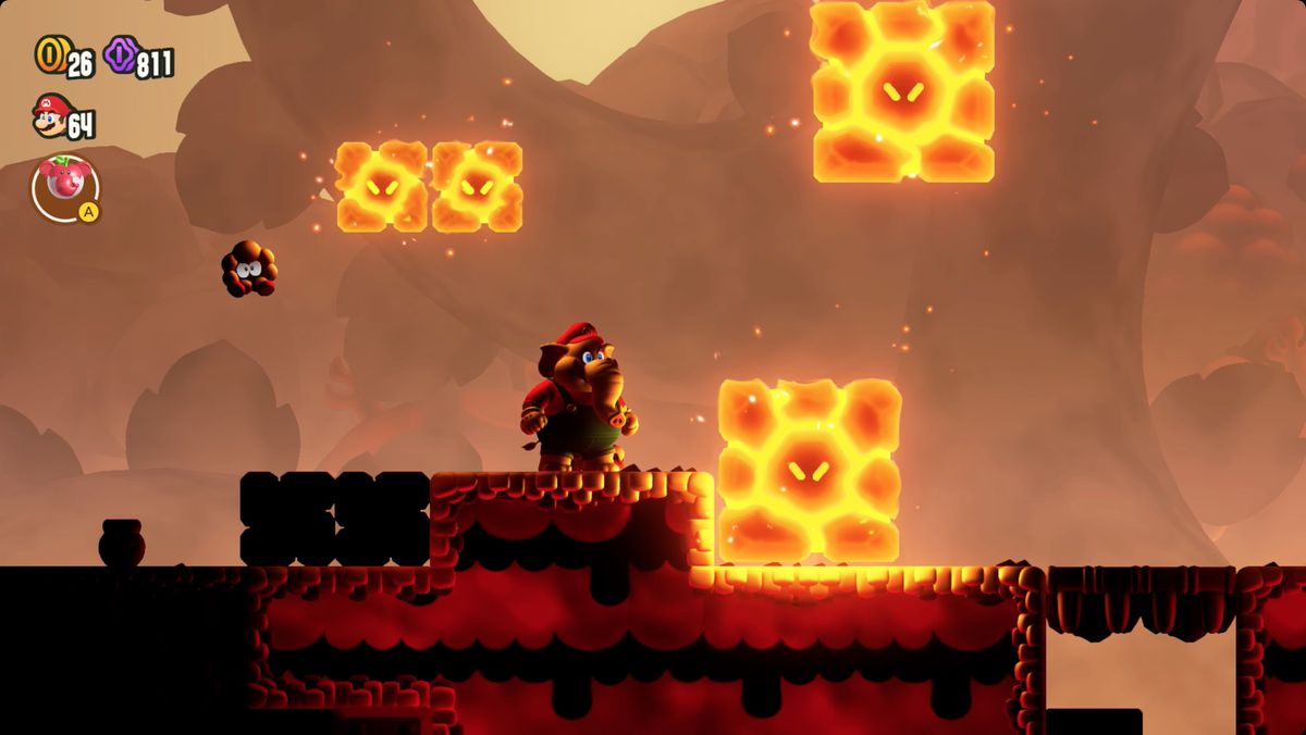 Super Mario Bros. Wonder Hot-Hot Hot! screenshot showing the route to a Wonder Seed.