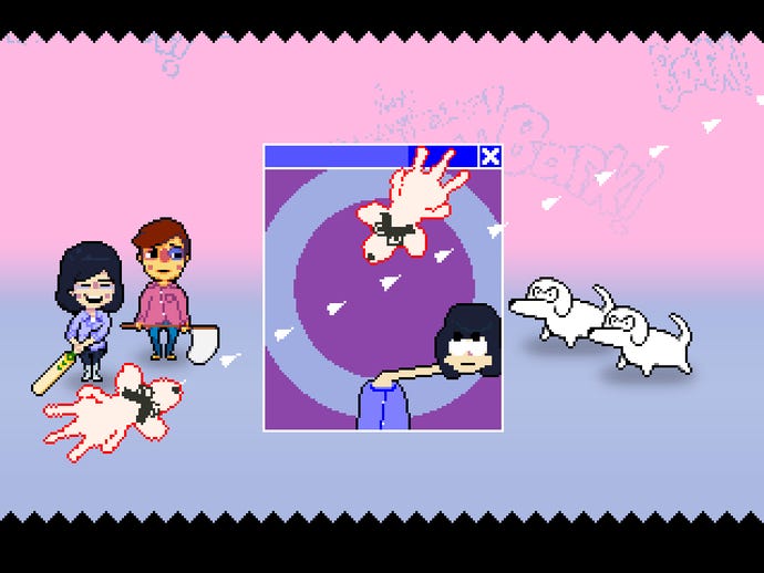 Dodging flying dogs in a Knuckle Sandwich minigame.