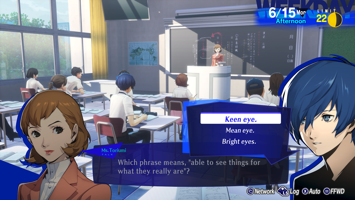 The Persona 3 Reload protagonist answers a classroom question