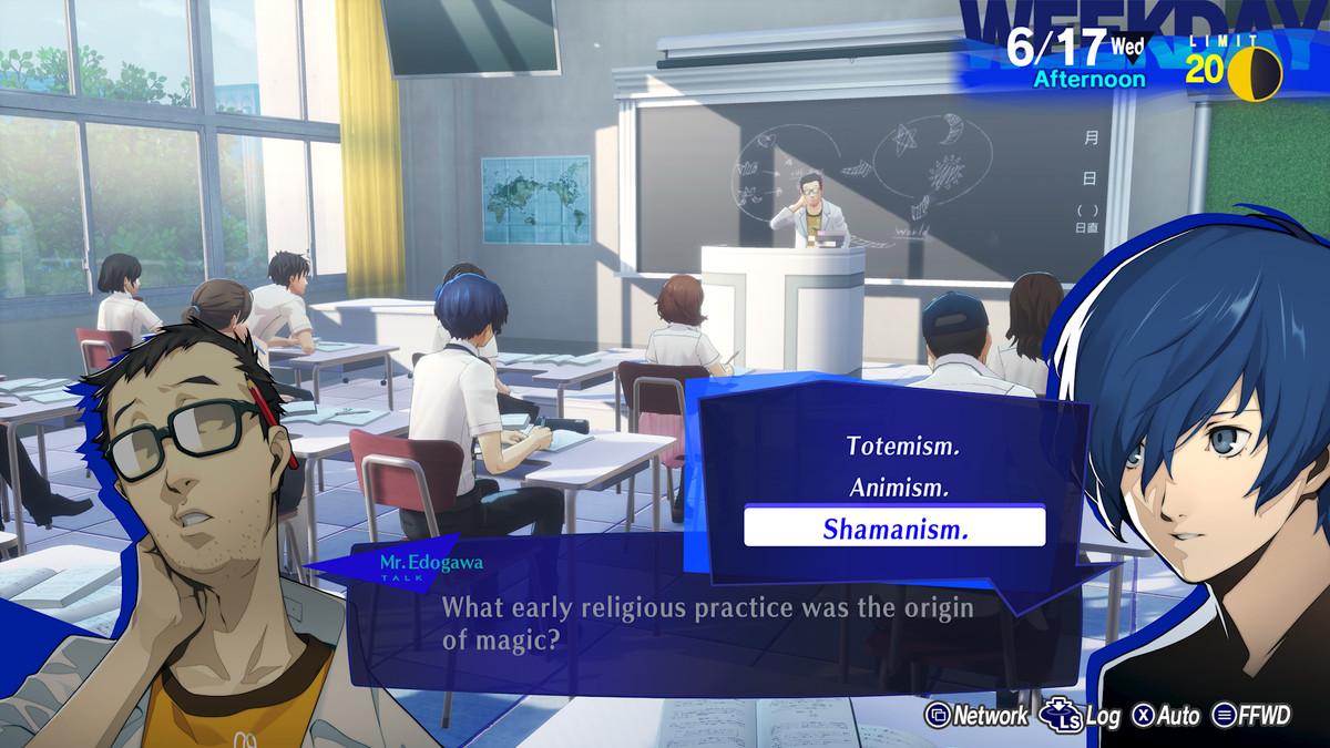 The Persona 3 Reload protagonist answers a classroom question