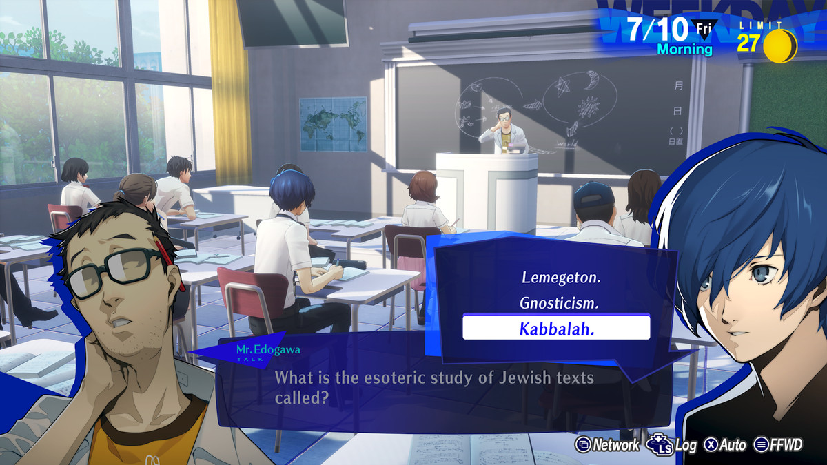 The Persona 3 Reload protagonist answers a classroom question