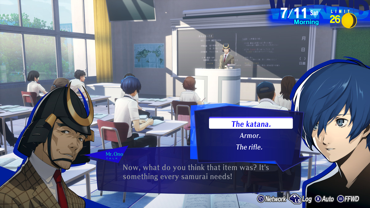 The Persona 3 Reload protagonist answers a classroom question
