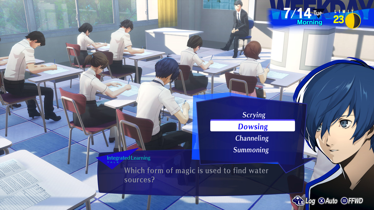 The Persona 3 Reload protagonist takes an exam