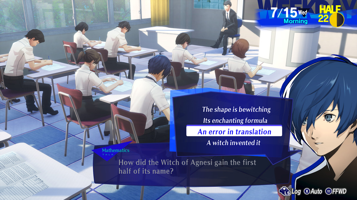 The Persona 3 Reload protagonist takes an exam