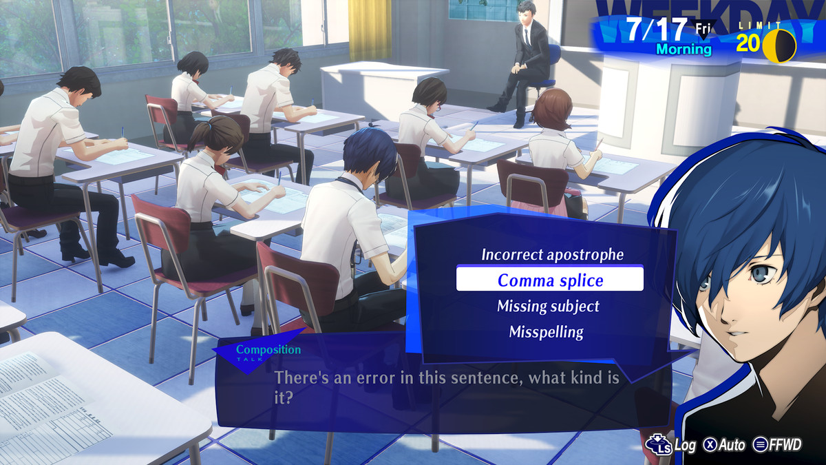 The Persona 3 Reload protagonist takes an exam