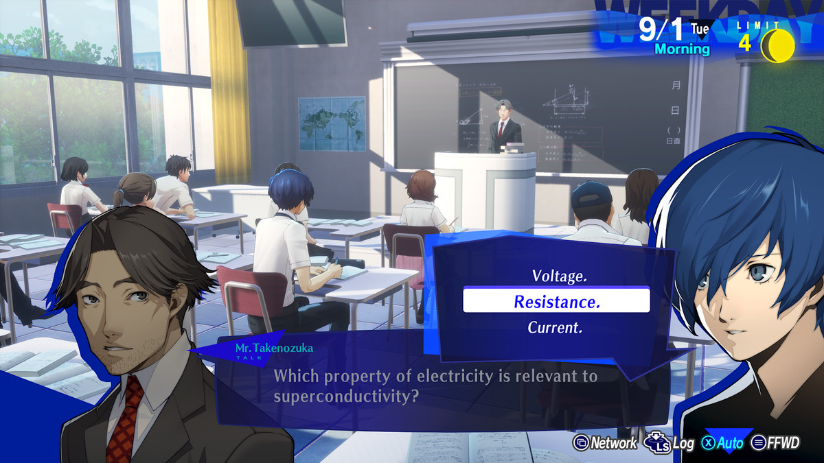 The Persona 3 Reload protagonist answers a classroom question