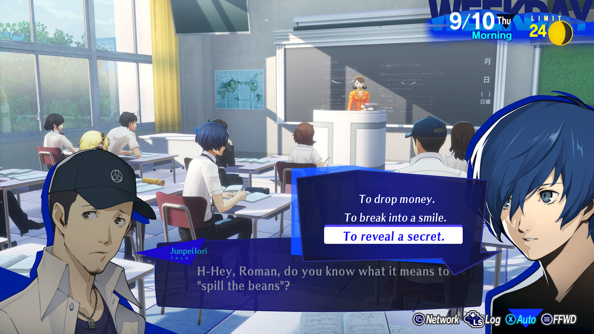 The Persona 3 Reload protagonist answers a classroom question