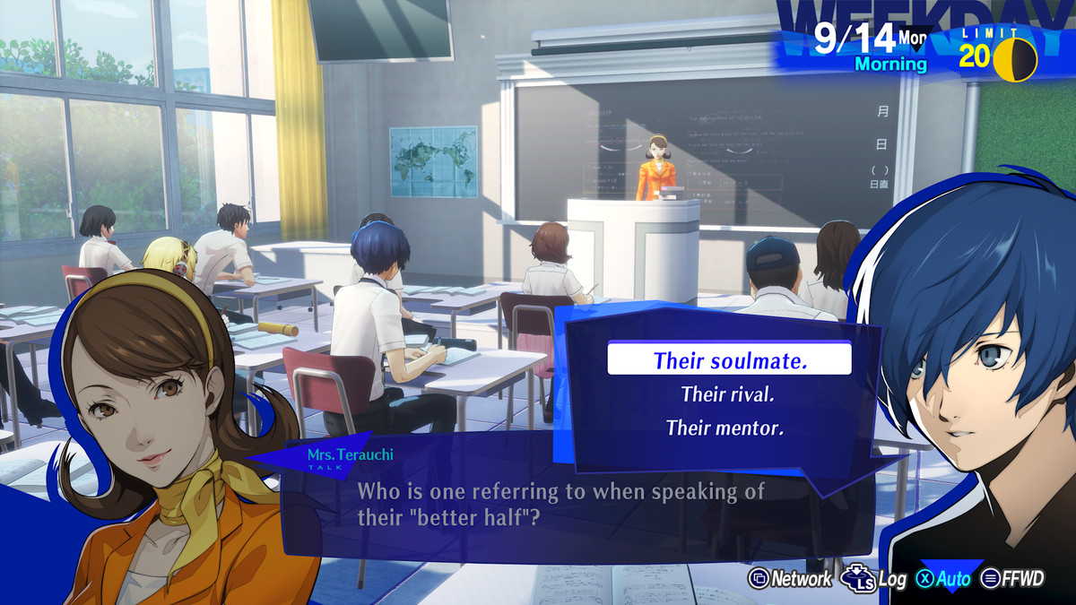 The Persona 3 Reload protagonist answers a classroom question
