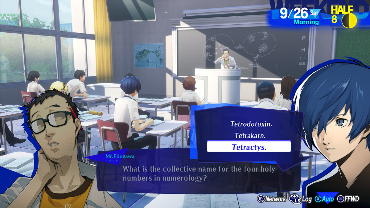 The Persona 3 Reload protagonist answers a classroom question