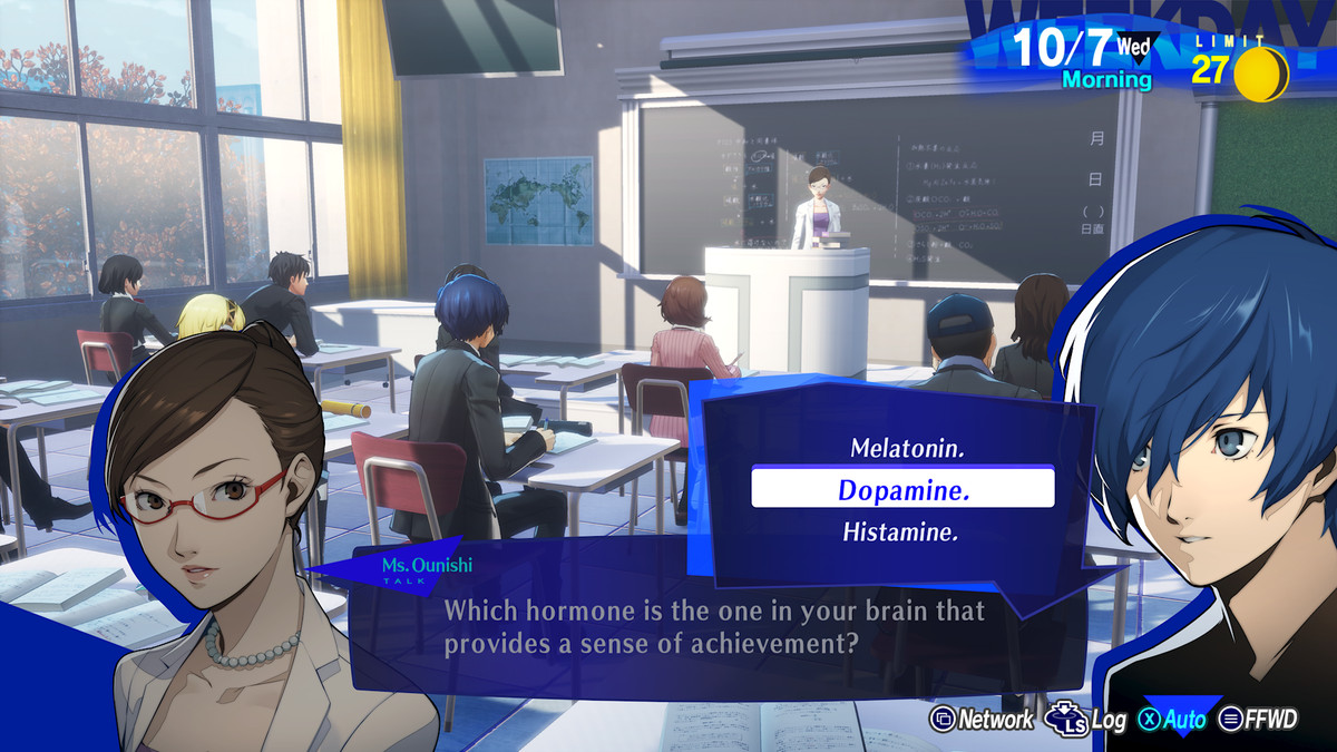 The Persona 3 Reload protagonist answers a classroom question