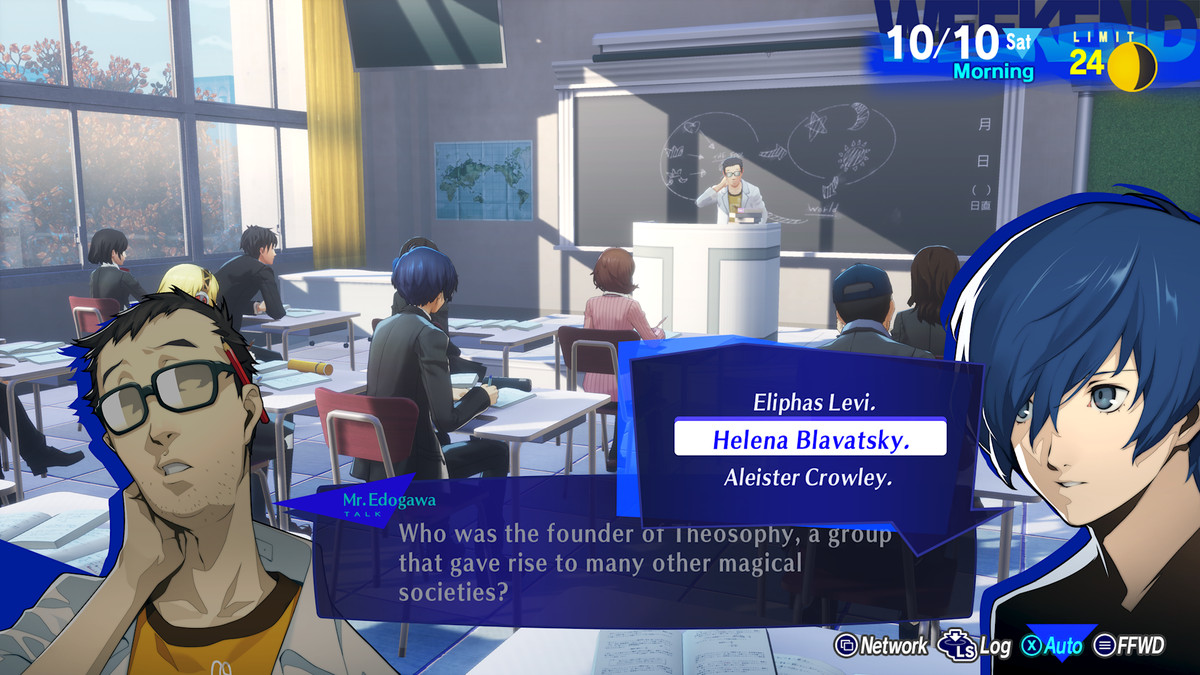 The Persona 3 Reload protagonist answers a classroom question