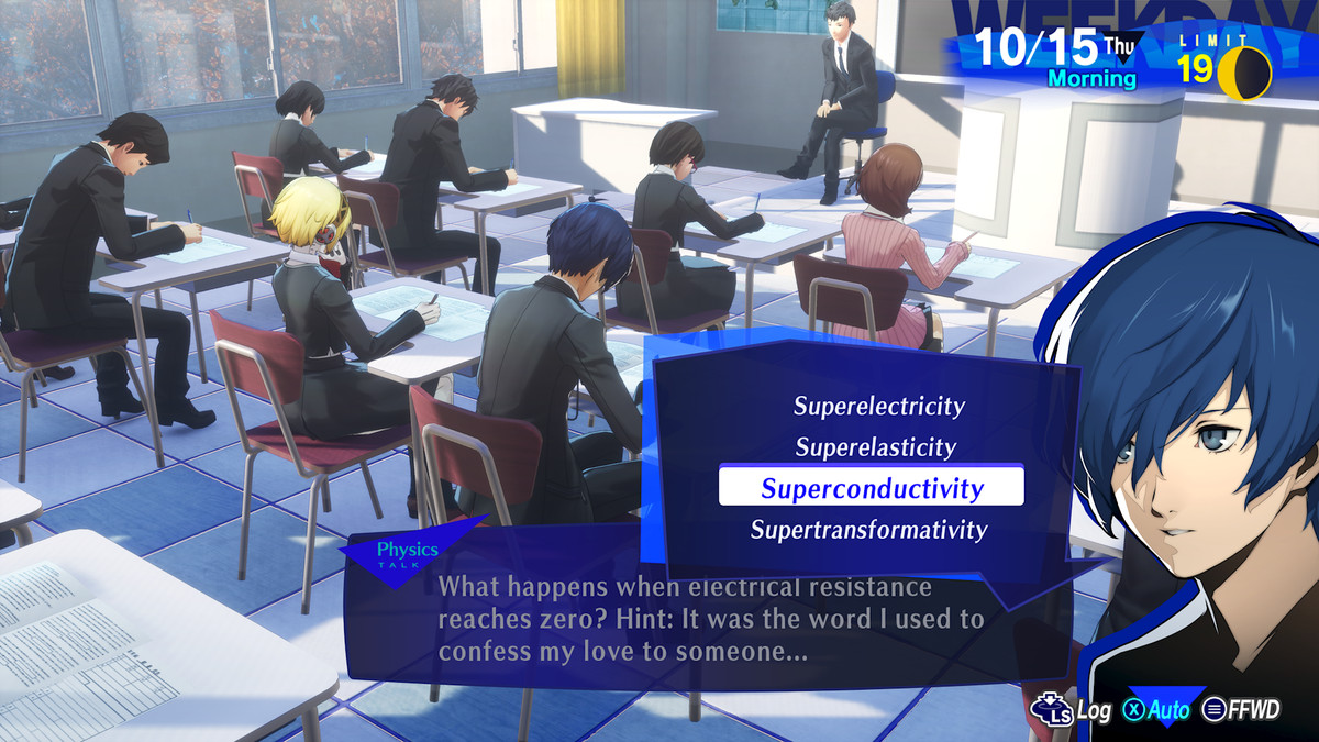 The Persona 3 Reload protagonist takes an exam