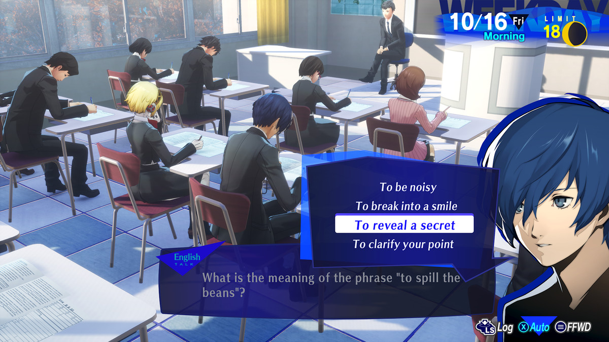 The Persona 3 Reload protagonist takes an exam