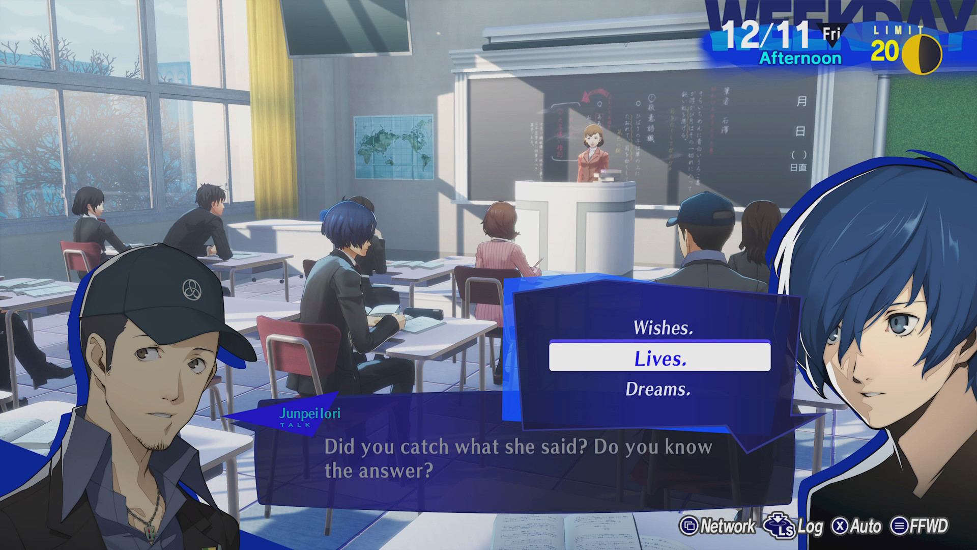 The Persona 3 Reload protagonist answers a classroom question