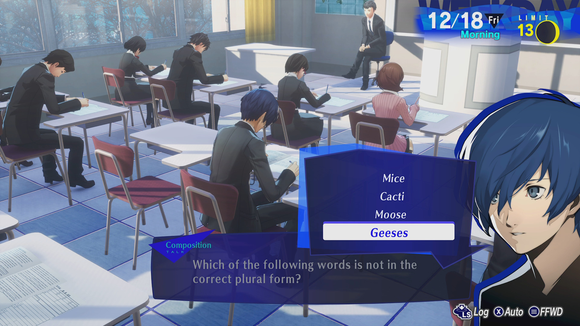 The Persona 3 Reload protagonist takes an exam