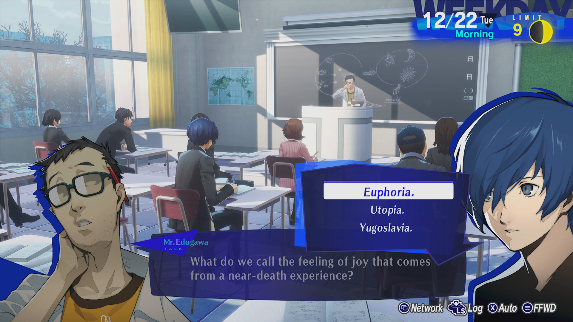 The Persona 3 Reload protagonist answers a classroom question