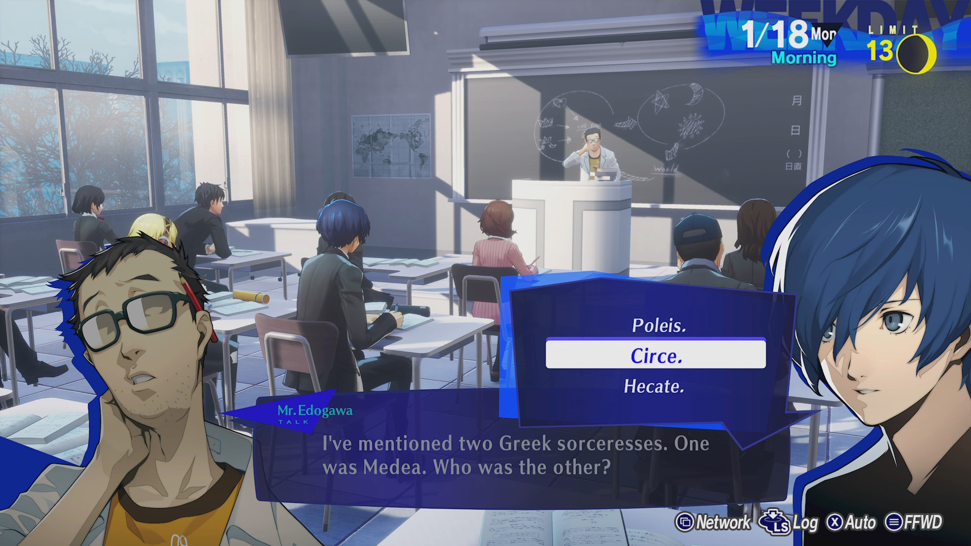 The Persona 3 Reload protagonist answers a classroom question