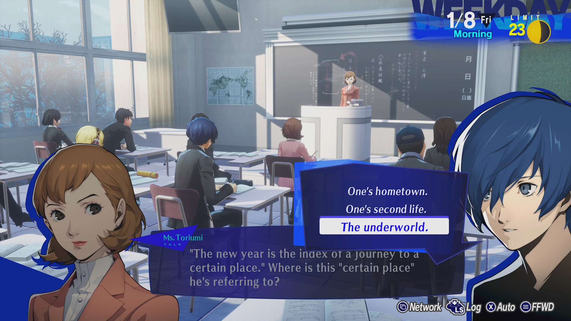 The Persona 3 Reload protagonist answers a classroom question