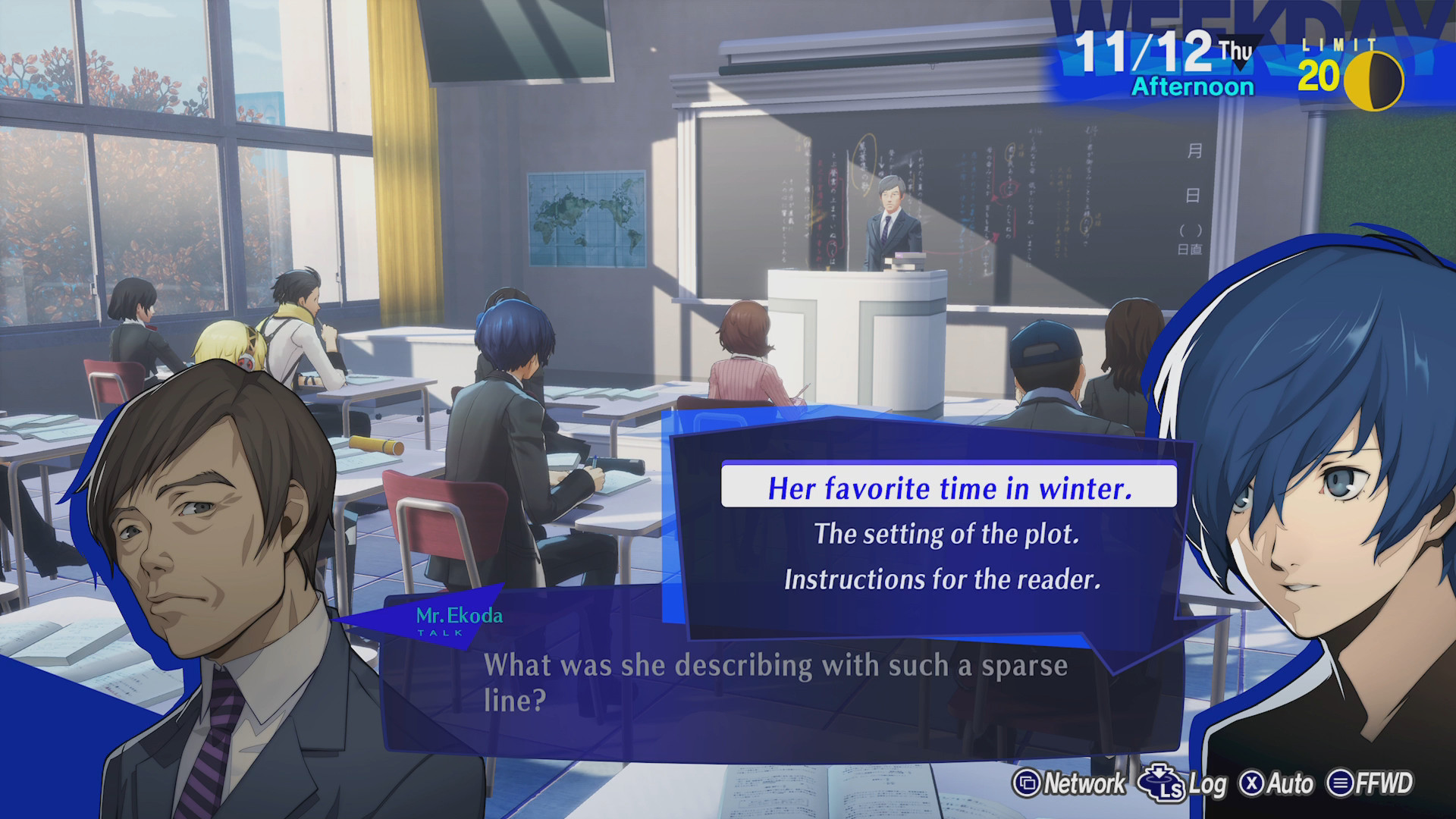 The Persona 3 Reload protagonist answers a classroom question