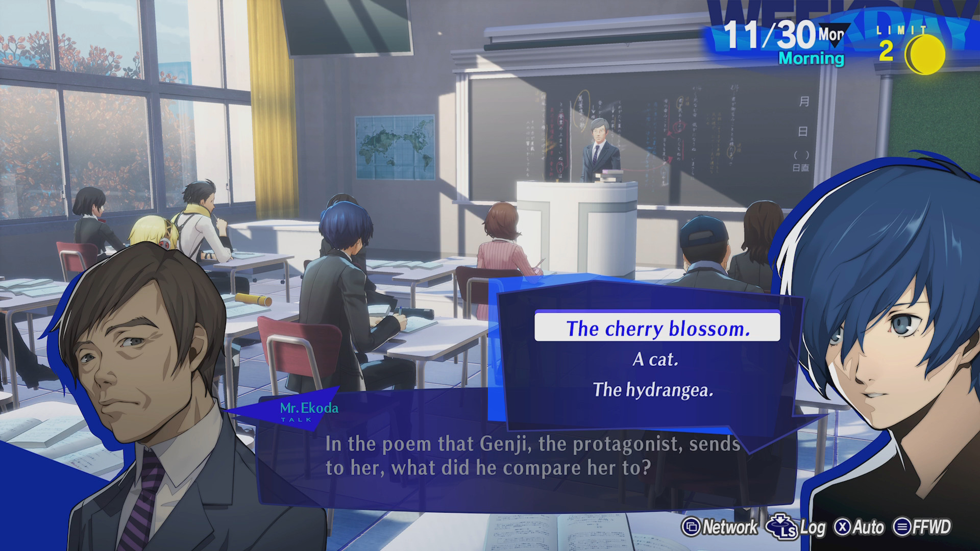 The Persona 3 Reload protagonist answers a classroom question