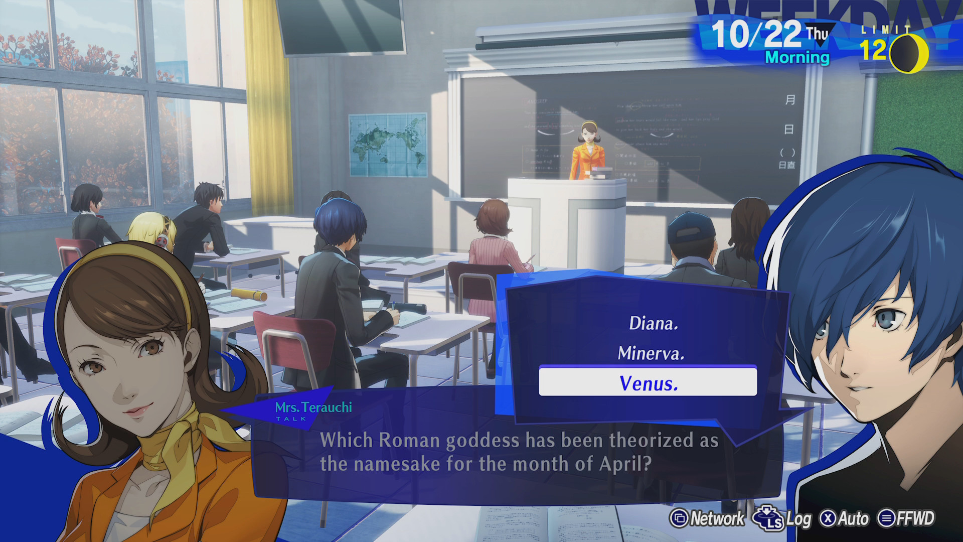 The Persona 3 Reload protagonist answers a classroom question